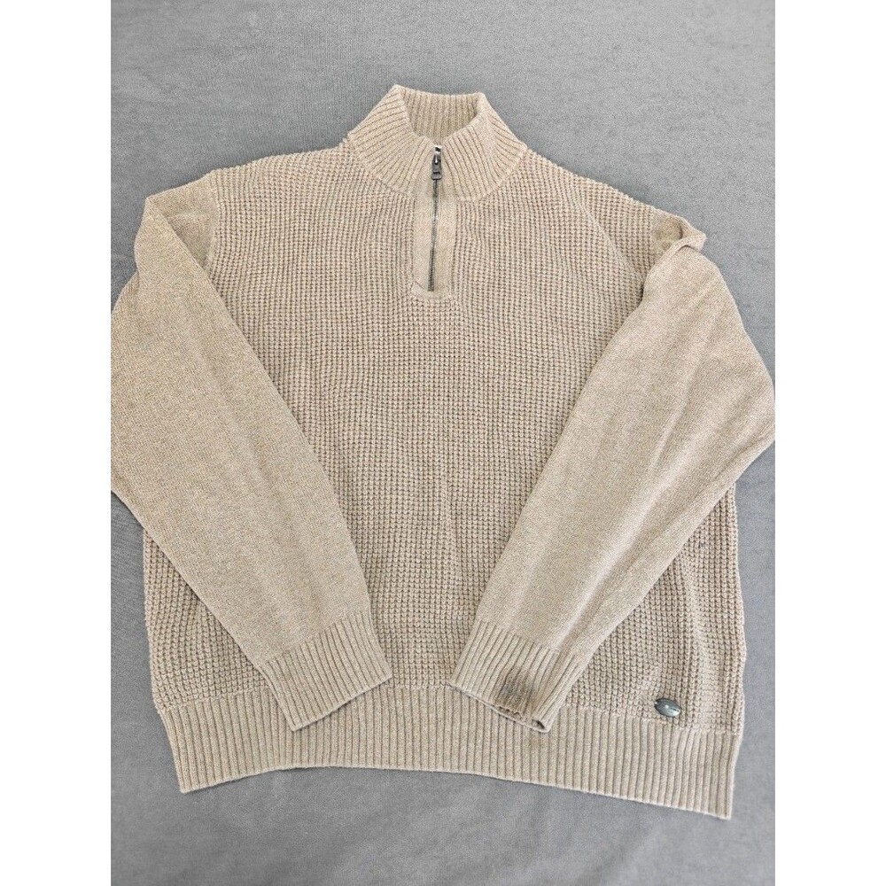 Weatherproof Vintage Men’s XL Quarter Zip Sweater Beige 100% Cotton Heavy Knit